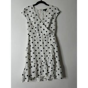 J. Crew Women Size 0 White Black Polka Dot Viscose Poly Lined Dress Style L7669